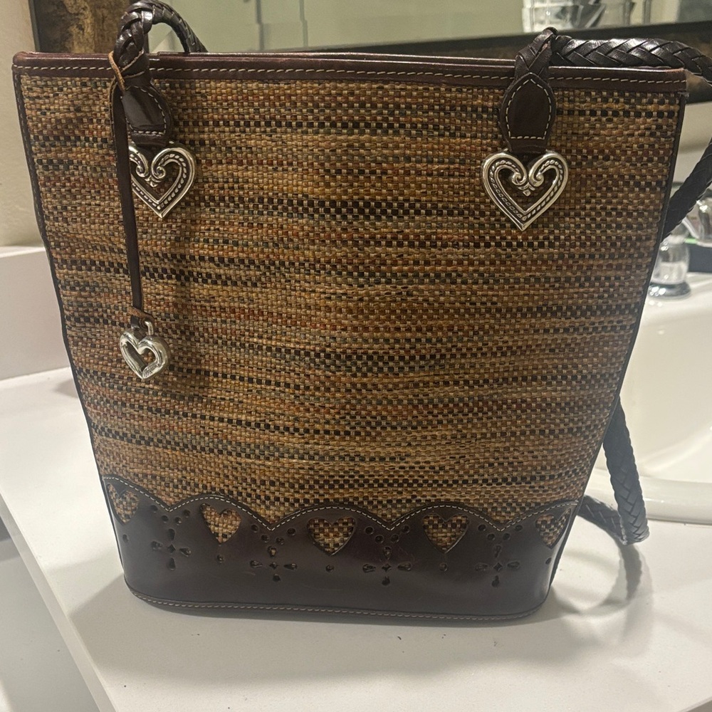 Brighton Brown and Tan Heart-Embellished Shoulder Bag